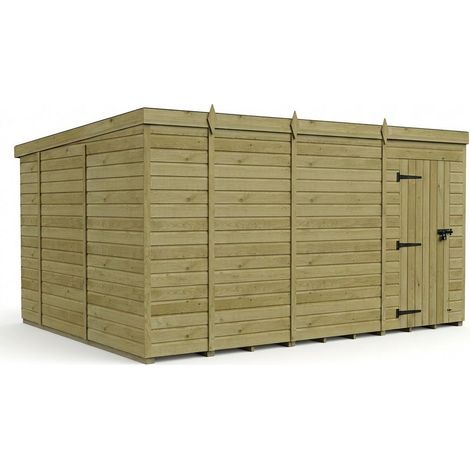 13ft x 10ft Pent Garden Shed Single Door No Windows - Pressure Treated Timber - L396 x W305 x H210 cm - Natural