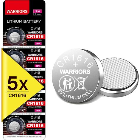 5X Pile CR1616 3V Lithium Bouton Emballage sécurité enfant. Pour montres, télécommandes, clés, cartes mères, capteurs et petits appareils (1/5)