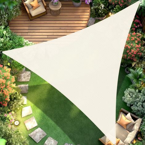 Voile d'ombrage Triangle 5x5x7m Respirant HDPE Toile Ombrage UV Protection pour Patio Balcon Jardin Terrasse Extérieur-Crème (1/5)