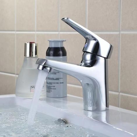 Factory wholesale all-copper washbasins, hot and cold water faucets, bathroom sinks, ceramic basins, handwashing faucets -- electroplated Mingjia single-hole faucets