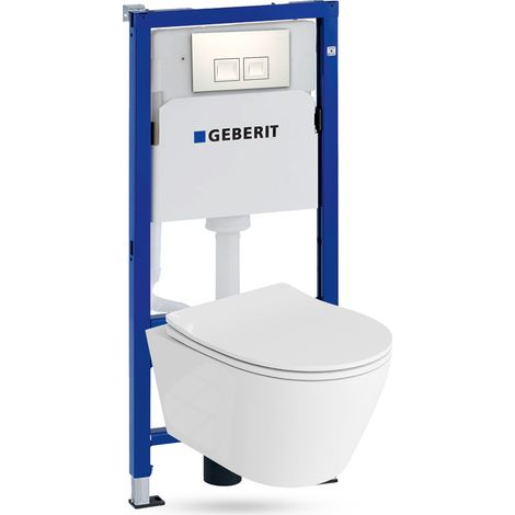 GEBERIT Duofix Basic Support Bâti-support + Lavita WC Praia suspendu blanc sans bord + panneau de commande Delta 25 blanc  Kit complet WC