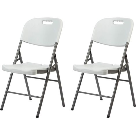 Sedie da Esterno Rebecca Mobili Quiver 88x45x50 Plastica Acciaio Bianco Grigio Moderno SET 2 pezzi Montato