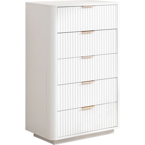 Weiße Kommode mit 5 Schubladen aus MDF, Metallgriffen und Kippschutz (1/5)