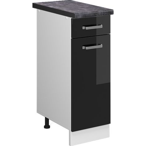 Mueble bajo de cocina R-Line, Negro brillo intenso, 30 cm , ET Antracita, Vicco