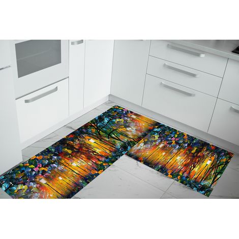 Set di 2 tappeti da cucina antiscivolo e lavabili in lavatrice passatoia multiuso Quadro 999 - 50x90+50x180