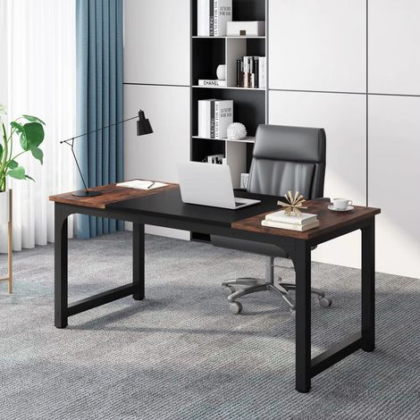 Bureau d’étude et de travail grand format – bureau moderne pour ordinateur – meuble de bureau pour maison （ Marron rétro 01 ）