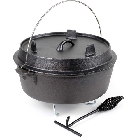 Wiltec Horno holandes 8l de hierro fundido olla holandesa cazuela con asa y soporte para camping barbacoa
