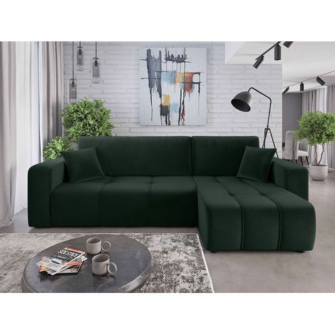 Ecksofa mit Schlaffunktion Sofa DAGNY in Stoff Kronos Grün Ottomane Rechts