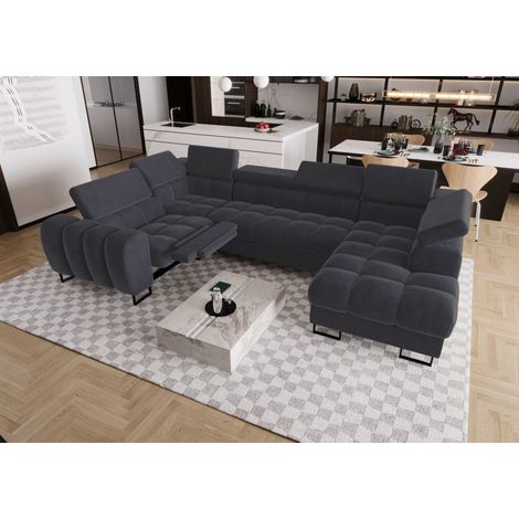 Wohnlandschaft Schlafsofa BASTIEN RELAX in Stoff Terra Graphit Ottomane Rechts