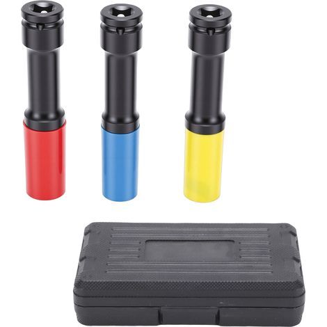 Professional 3Pcs Thin Wall Wheel Protector Socket Kit 1/2in Extra Long Impacting Deep 17 19 21mm Colorful – High strength, DIY, workshop, construction, installation (1/5)