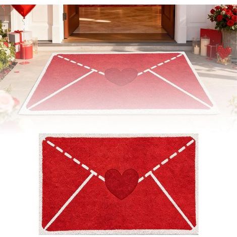 Paillasson rouge en forme de cœur pour l'extérieur en fibre de coco artificielle avec dos en caoutchouc antidérapant (rouge, 50 x 80 cm) (1/5)