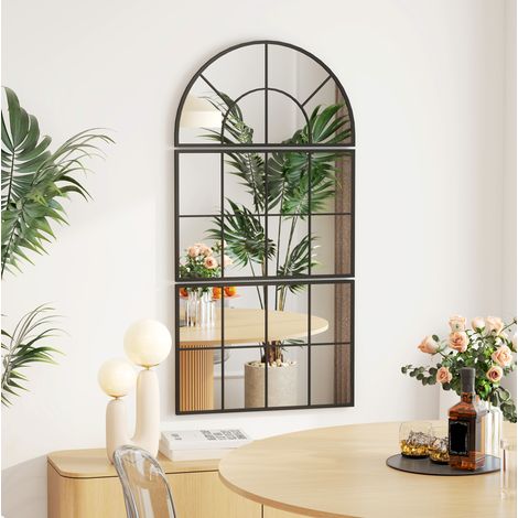 Espejo mural decorativo tríptico de metal negro, 76 x 96 cm, forma de arco, vidrio de 4 mm OKMYHOME (1/5)