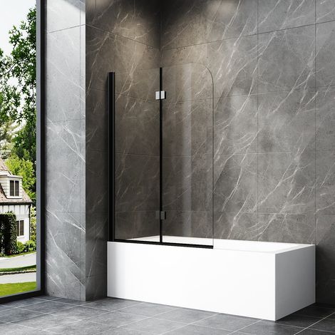 110x140cm Schwarz Badewannenaufsatz 2-teilig Duschwand für Badewanne Duschtrennwand für Badewanne Duschwand Badewanne Faltwand Duschabtrennung Badewanne, 6mm NANO ESG Glas