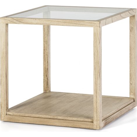 Hilfstabelle 60x60x60 Glas / Weißholz Voile -Schrank / Hilfstische für alle Stile, um zu Hause eine Note zu verleihen