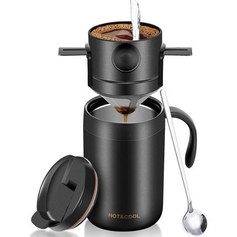 500ml Stainless Steel Insulated Mug - Leakproof for Travel, Camping, and Office - Black (1/5)