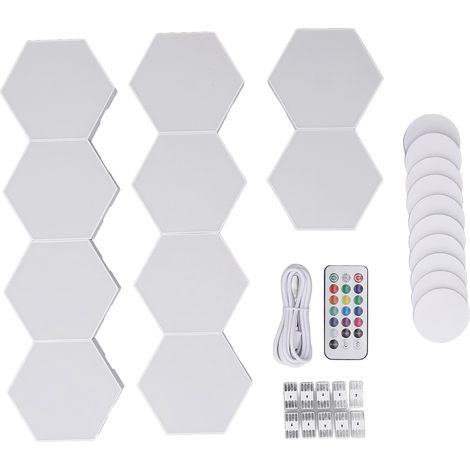 10 sets lumières hexagonales colorées RGB LED géométrie épissage lampe murale télécommande et contrôle tactile câble USB alimenté (1/5)