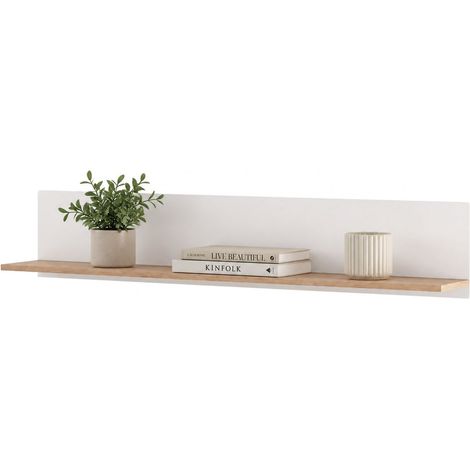 Mensola Norbio, un Ripiano, Sfumatura Colore Struttura Opaco, Sfumatura Colore Struttura Rovere, 138x20x24h cm Bianco Opaco