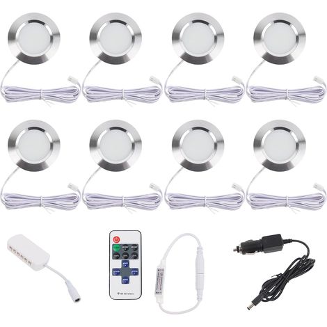 Lot de 8 Spots LED Encastrables 12V Camping-Car Dimmables Télécommande Adaptateur Séparateur 6000K Blanc Froid 3W Intérieur pour T4 T5 Fourgon Aménagé Bateau Argenté (1/5)