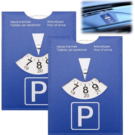 Lot De 2 Disques De Stationnement Bleu Voiture en PU, Disque Parking Bleu Zone Européenne Multilingue (FR/DE/en/NL), Heure Réglable, Réutilisable 11×15 cm (1/5)