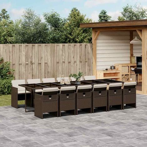 13-tlg. Garten-Essgruppe mit Kissen Braun Poly Rattan (1/5)