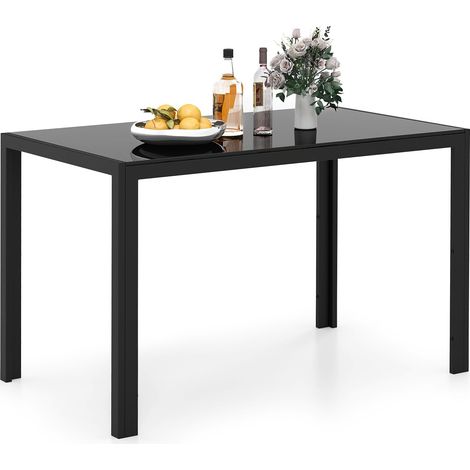 COSTWAY Tavolo da Pranzo Rettangolare per 4 Persone, Tavolino Moderno con Piano in Vetro e Struttura in Metallo Robusta, Tavolo Salvaspazio per Cucina, Soggiorno e Ristorante, 120 x 70 x 75 cm (1/5)