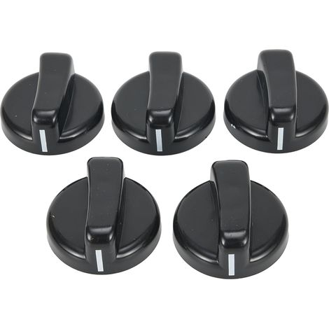 Bouton de cuisinière - Lot de 5 - Plastique noir - Interrupteur rotatif - Pour table de cuisson gaz - Diamètre 4,3 cm (1/4)