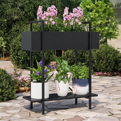 Porte-plantes coloris noir en métal 60 x 25 x 70 cm (1/5)