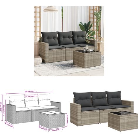 4-tlg. Garten-Sofagarnitur mit Kissen Hellgrau Poly Rattan - Gartensorte - Gartenmöbelset - PE-Rattan Möbel - Outdoor Sofa - Lounge Set - Home & Living (1/3)