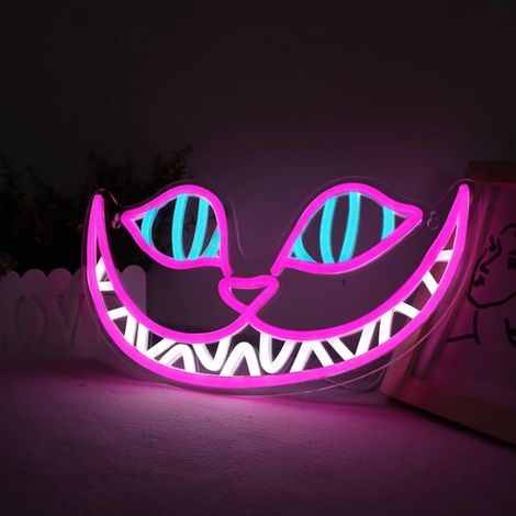 Letrero de neón, luz LED de gato sonriente, luz LED regulable, dormitorio, fiesta exclusiva para hombres, decoración de fondo de bar (1/5)