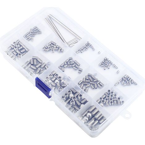 Assortiment de 260 vis sans tête hexagonales argentées six tailles, livré avec clé Allen pour fixation mécanique (1/4)
