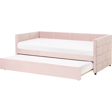 Cama nido 90 x 200 cm tapizado de terciopelo somier de listones con costuras glamuroso rosa Chavonne (1/5)