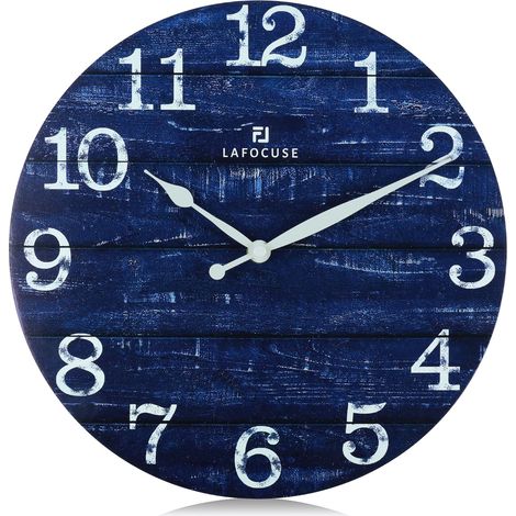 Horloge Murale Bois Silencieuse Retro, Rustique Vintage Pendule Murale Bleu, Shabby Chic Deco sans Tictac Maison Salon Cuisine Chambre Bureau 30cm (1/5)