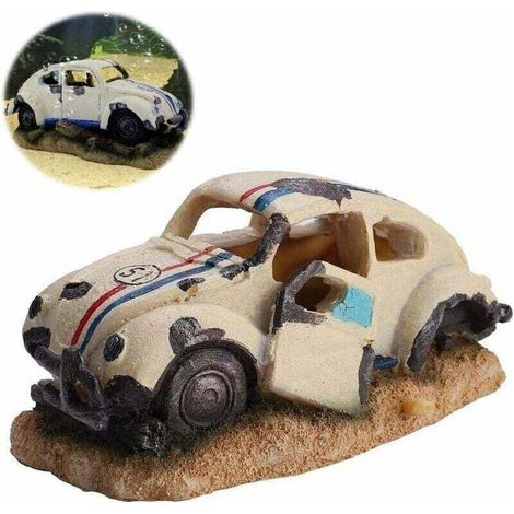 Decorazioni per acquario in resina resistente, a forma di auto, per pesci, a forma di auto danneggiata, per acquario, 17 cm (1/4)