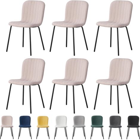 mcc direct Set of 6 Soft Fabric Dining Chairs with Upholstered Seat and Metal Legs for Dining Room, Living Room and Kitchen Room - New Bella PINK