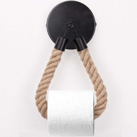 Porte-Papier Toilette,Porte-Serviette en Corde de Chanvre pour Salle de Bain et Cuisine Porte-Papier Salle de Bain Support de Rouleau de Serviette Toilette (Black) (1/5)
