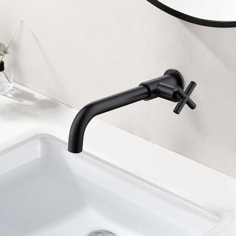 Robinet Mural Eau Froide de salle de bain, Robinet de Jardin avec Croix Poignée pour Extérieur, évier à Vadrouille, Noir PTMP20B (1/5)