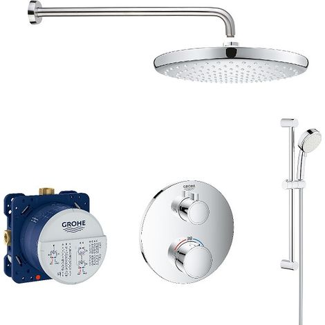 Grohe – Colonne de douche encastrée Tempesta – Pommeau Ø 250 mm – Mitigeur thermostatique avec sécurité à 38°C – 3 sorties 1/2"
