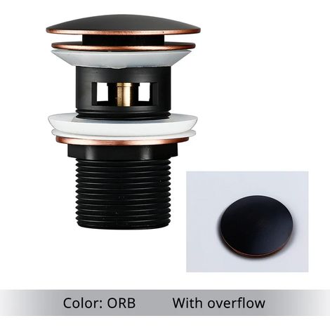 (ORB-1) Bathroom Bath Pop Up Drain Stopper Rose Gold Polished Anti-Corrosion Durable With OverFlow Hole Basin Sewer Plug (1/4)