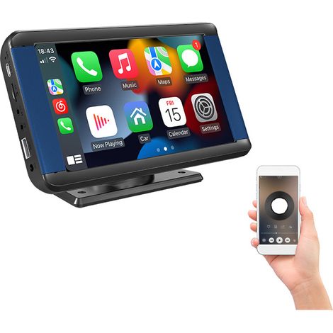 Autorradio de 7 pulgadas con reproductor MP5 Bluetooth, radio FM, compatibilidad con CarPlay y Android Auto, puertos USB, tarjeta TF y Aux, llamadas manos libres y cámara. (1/5)
