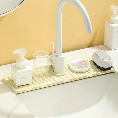 Protection anti-éclaboussures pour évier, tapis en silicone, tapis d'égouttage, grille anti-gouttes, beige-AquaForge