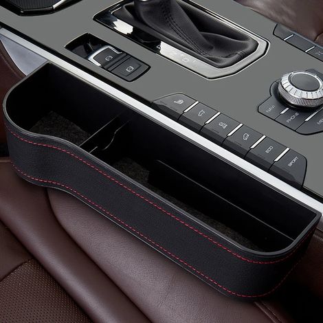 (Gauche Noir-PU) 2 pièces Organisateur de remplissage d'espace pour siège auto, porte-gobelet en cuir, boîte de rangement latérale pour console centrale avec porte-gobelets, poches de couture de siège (1/5)