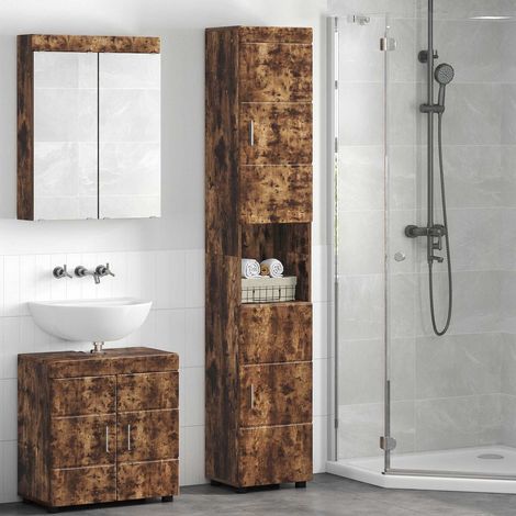 Colonne de salle de bain avec rangement en bois d'ingénierie, chêne fumé, 37 x 31,5 x 203 cm - PANGIVO (1/5)
