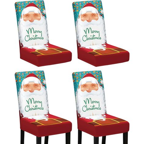 Housses de chaise universelles de Noël - Lot de 4 housses de chaise de salle à manger extensibles, housses de chaise de Noël amovibles (1/5)