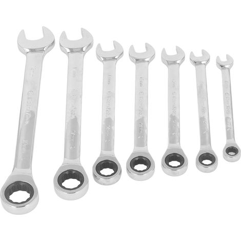 Jeu de 7 clés à cliquet métriques 72 dents CRV, outil à main, 8, 10, 12, 13, 14, 17 et 19 mm (1/5)