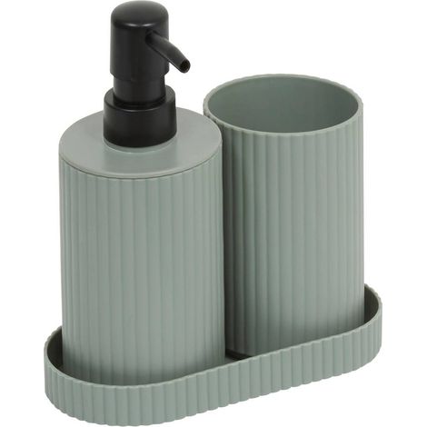 Lot distributeur de savon et gobelet strié vert - 5five (1/5)