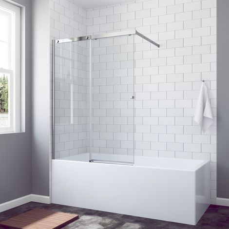 Badewannenaufsatz 110x150 cm Duschwand für Badewanne mit Schiebetür Sicherheitsglas Badewannenaufsatz Versteckte Gleitrollen, mit Stabilisator (1/5)