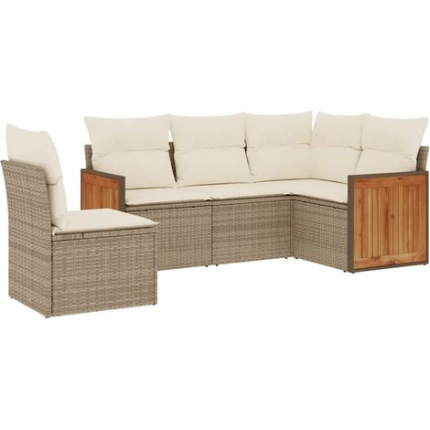 Maison Exclusive - Set Divano da Giardino 5 pz con Cuscini Beige in Polyrattan (1/5)