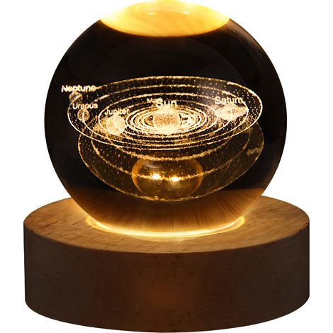 (Système solaire type A) Veilleuse LED USB Galaxy Crystal, lumière planétaire 3D, lumière lunaire (1/5)
