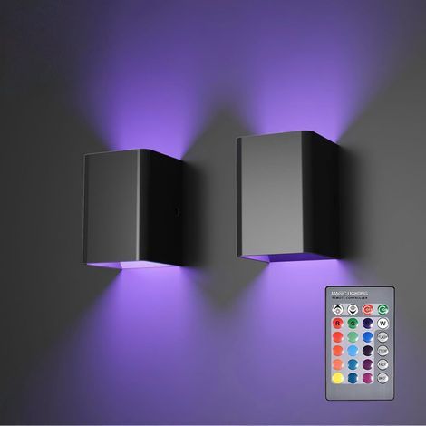 Confezione da 2 applique da parete nere dimmerabili da 5W, luci LED da interno con telecomando, luci da parete a colori RGB con effetto luce d'atmosfera. (1/5)
