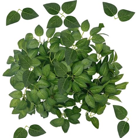 Feuillage Artificiel, Soie Artificielle Feuille Plastique, 100 Pièces Feuille Artificielle avec 2 Feuilles et Petit Trou de 2 mm Feuilles Vertes Simulation, pour Bricolage, Décoration Mariage (1/5)